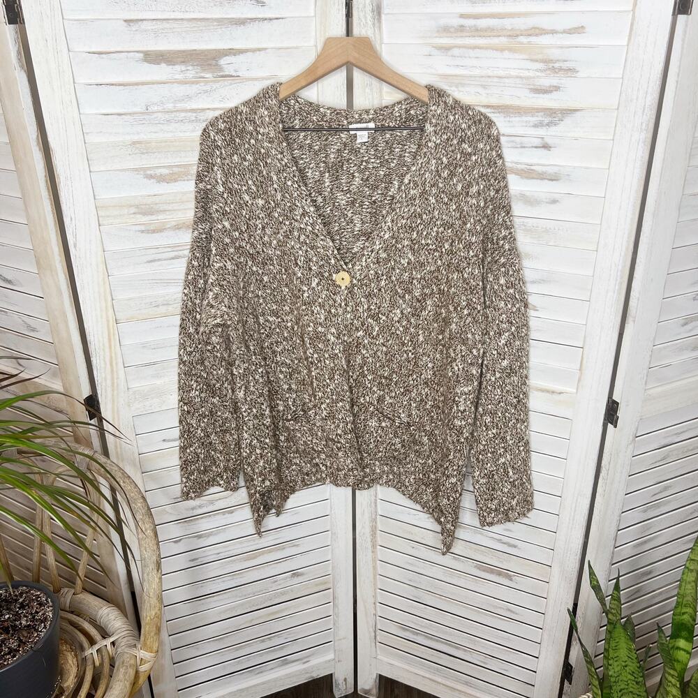 PURE JILL Women's Chunky Braided Knit Cardigan Sweater Single Button Brown Large - Picture 6 of 15